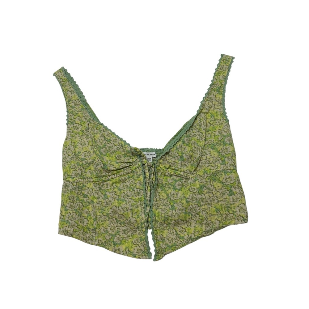 American Eagle Outfitters Green Floral Crop Top